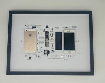 Framed iPhone 5s – Stylish decoration for tech lovers in a 3D frame, mobile phone picture frame, teardown, disassembled iPhone