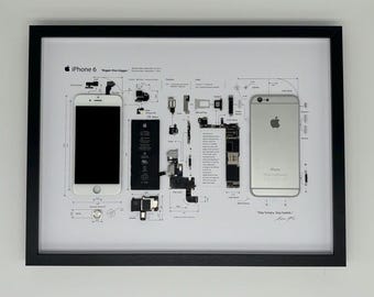 Framed iPhone 6 – Stylish decoration for tech lovers in a 3D frame, mobile phone picture frame, teardown, disassembled iPhone