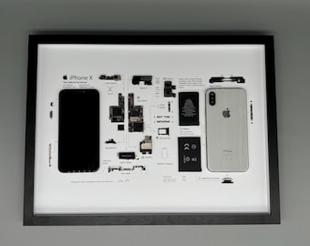Framed iPhone X – Stylish decoration for tech lovers in a 3D frame, mobile phone picture frame, teardown, disassembled iPhone