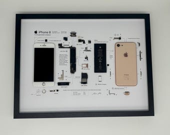 Framed iPhone 8 – Stylish decoration for tech lovers in a 3D frame, mobile phone picture frame, teardown, disassembled iPhone