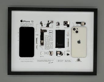Framed iPhone 13 – Stylish decoration for tech lovers in a 3D frame, mobile phone picture frame, teardown, disassembled iPhone