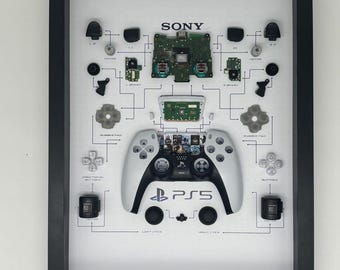 Framed PlayStation 5 Controller – Stylish decoration for technology lovers in 3D frame, picture frame, teardown, disassembled PS5 controller