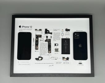 Framed iPhone 12 – Stylish decoration for tech lovers in a 3D frame, mobile phone picture frame, teardown, disassembled iPhone