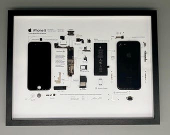 Framed iPhone 8 – Stylish decoration for tech lovers in a 3D frame, mobile phone picture frame, teardown, disassembled iPhone