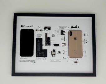 Framed iPhone Xs – Stylish decoration for tech lovers in a 3D frame, mobile phone picture frame, teardown, disassembled iPhone