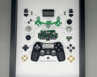 Framed PlayStation 4 Controller – Stylish decoration for tech lovers in a 3D frame, picture frame, teardown, disassembled PS4 controller