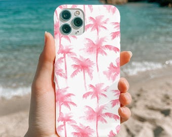 Rosa Palme iPhone Hülle | Tropisches Aquarell Handyhülle | Sommer Strand Ästhetik | Schützende iPhone Hülle | Küsten Palmen Druck