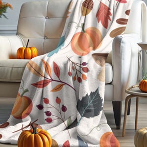 Autumn Throw Blanket | Harvest Blanket | Cozy Fall Throw | Pumpkins & Leaves | Halloween Throw Blanket | Halloween Gift | Fall Gift