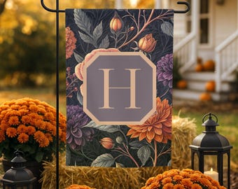Personalized Fall Garden Flag | Floral Monogram Outdoor Decor | Autumn Yard Flag | Elegant Floral House Flag | Custom Initial Garden Flag