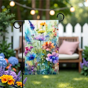 Watercolor Wildflower Garden Flag | Wildflower Garden Flag | Floral Garden Flag | Wildflower Yard Flag | Bright Colorful Garden Flag