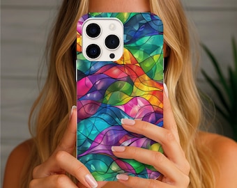 Colorful Abstract iPhone Case | Vibrant Stained Glass Phone Cover | Rainbow Modern Art Phone Case | Protective Phone Case