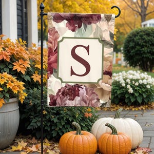 Personalized Fall Floral Flag | Burgundy & Sage Garden Decor | Custom Letter Flag