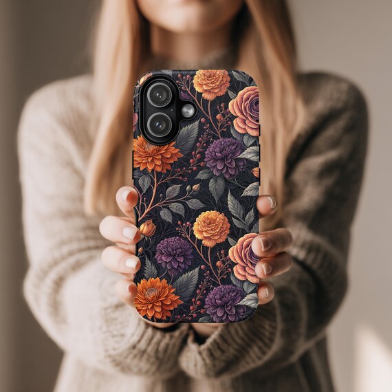Floral Phone Case | Autumn Flowers | Dark Botanical iPhone Cover | Magnetic Tough Case | Matte or Glossy iPhone Case