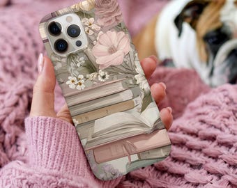 Floral Books iPhone Case | Book Lover Phone Cover | Cottagecore Literary Aesthetic Gift | Glossy or Matte Phone Case
