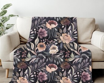 Moody Floral Blanket | Cozy Dark Botanical Throw | Fall Throw Blanket | Dark Cottagecore Vibes | Soft Cozy Throw Blanket