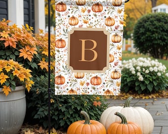 Personalized Fall Garden Flag with Monogram | Pumpkin & Foliage Design | Autumn Garden Flag | Seasonal Yard Sign | Autumn Yard Flag