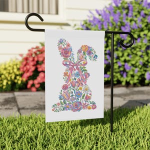 Floral Easter Bunny Garden Flag | Pastel Bunny Spring Flag | Cottagecore Easter Yard Decor | Elegant Easter Porch Flag image 5