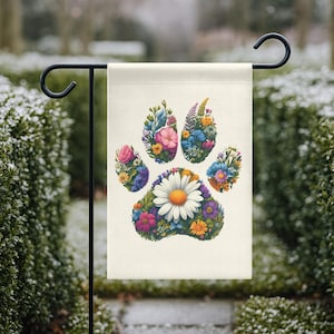 Floral Paw Print Garden Flag | 12x18 Pet Lover Outdoor Yard Decor | Colorful Dog Paw with Flowers | Dog Mom Gift | Summer Flag