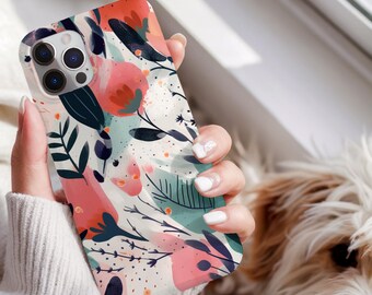 Abstract Floral iPhone Case | Modern Botanical Phone Cover | Colorful Artistic Phone Case | Glossy or Matte Case