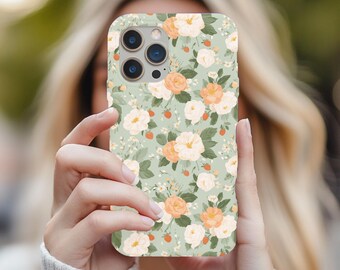 Sage Green Floral iPhone Case | Vintage Rose Botanical Aesthetic | Strawberry Cottagecore Phone Cover | Spring Garden Aesthetic Case