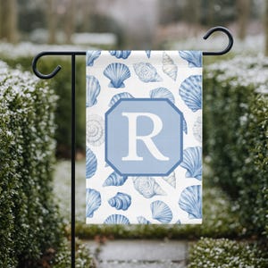 Personalized Seashell Yard Flag | Coastal Monogram Garden Flag | Beach House Outdoor Decor | Custom Initial Flag