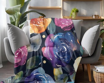 Moody Floral Blanket | Dark Botanical Rose Throw | Watercolor Flower Blanket | Elegant Cottagecore Home Decor Gift