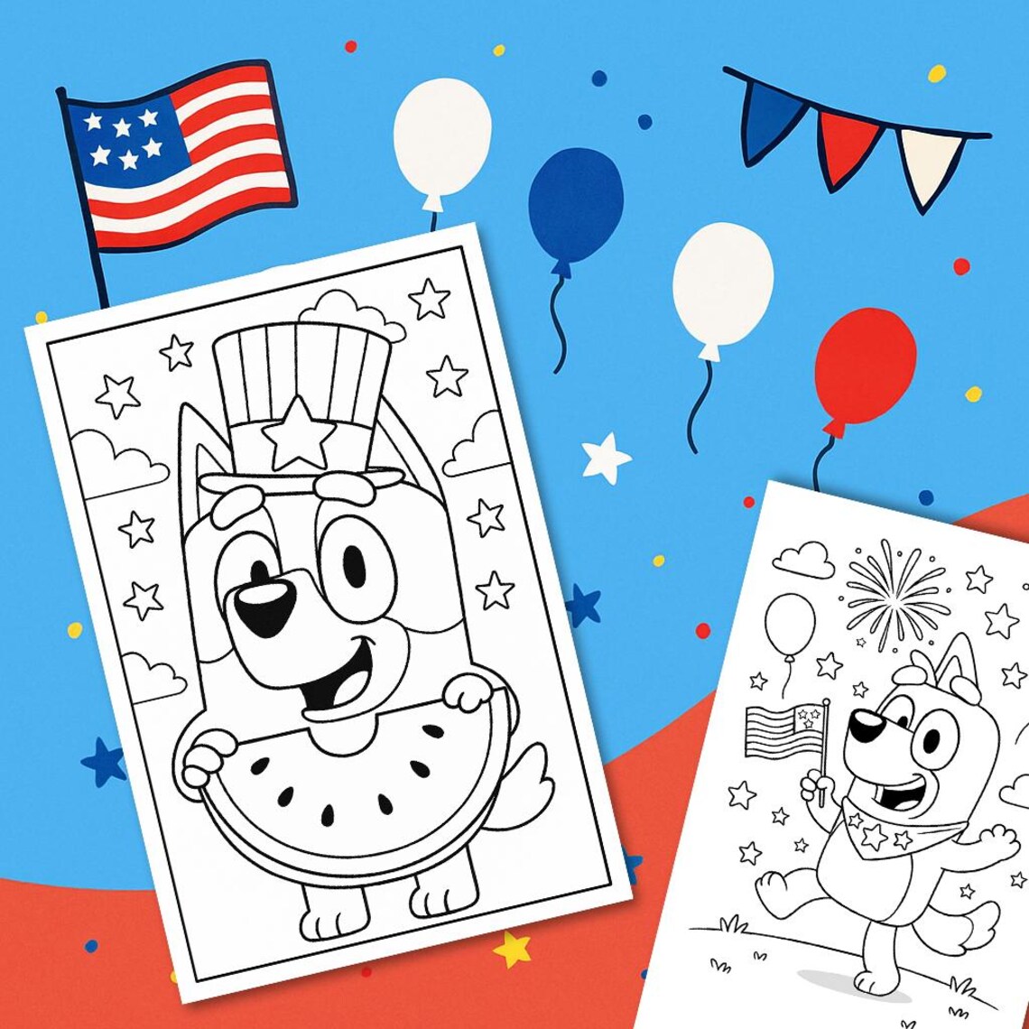 Bluey-inspired 4th of July Coloring Pack - Etsy