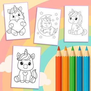 Unicorn Coloring Pages for Kids – 20 Magical Printable Sheets, Cute Easy Designs, A4 PDF, Instant Download Activity Set