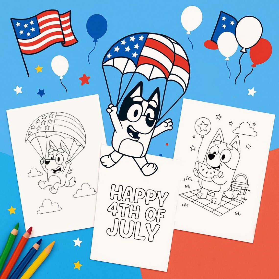 Bluey-inspired 4th of July Coloring Pack - Etsy