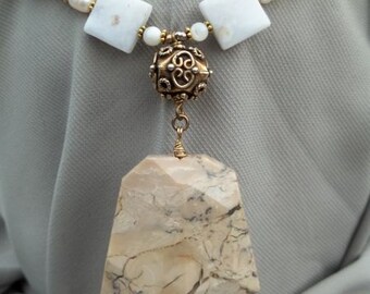 Dragon Bone Queen -- Regal Golden African Opal and Pearl Necklace