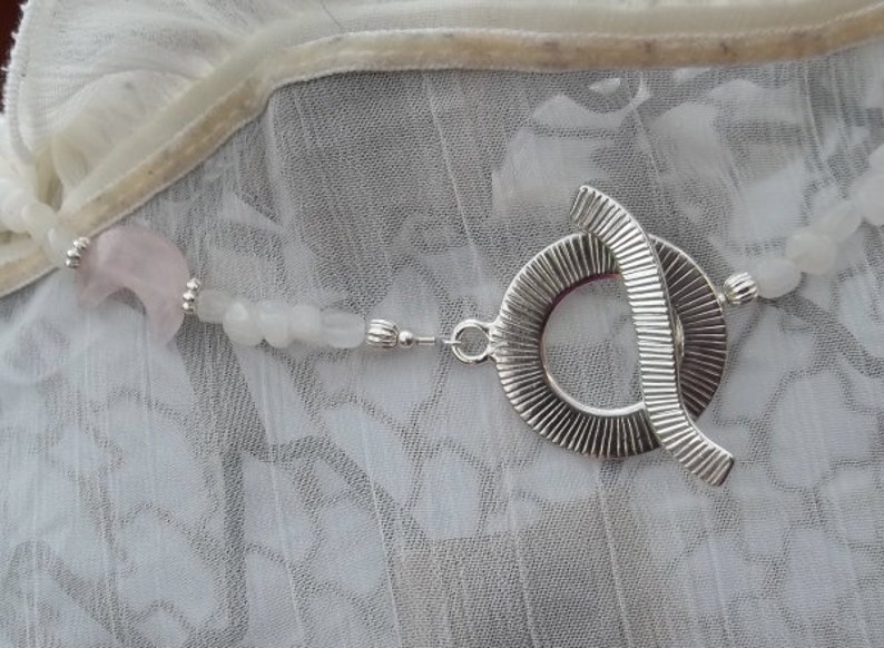 Pink Moon 2 Tier Draped Rose Quartz and Snow Jade Necklace image 5