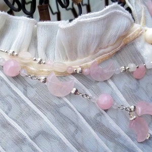 Pink Moon 2 Tier Draped Rose Quartz and Snow Jade Necklace image 3