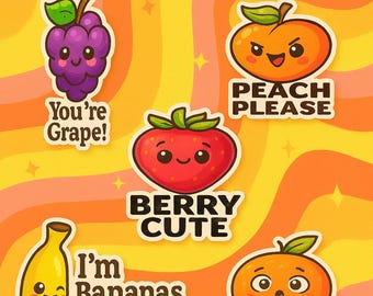 Fruit Friends Volume 1  Cute Kawaii Fruit Sticker Clipart Pack