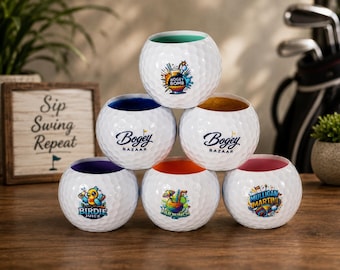 Conjunto de 4 copos de shot em formato de bola de golfe | Logotipo personalizado | Presente para torneio | Padrinhos | 19º buraco | Feito à mão no Canadá