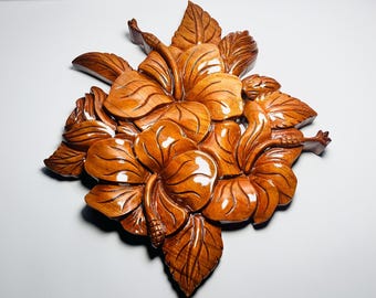 ハイビスカスの花の装飾、木製彫刻の壁アート、木彫り、花の装飾