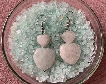 White double heart drop and dangle earrings