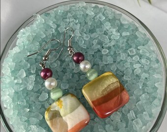 Multicolor square drop and dangle earrings