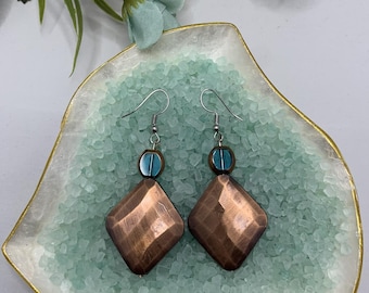 Bronze diamond drop and dangle earrings