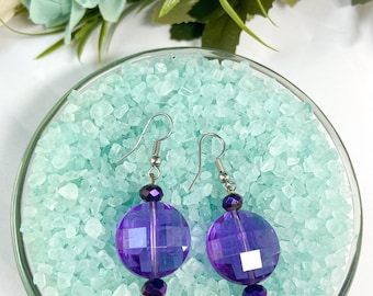 Purple transparent Circle drop and dangle earrings