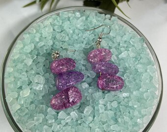 Purple transparent rectangular drop and dangle earrings