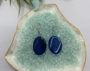 Dark Blue Oval drop and dangle earrings