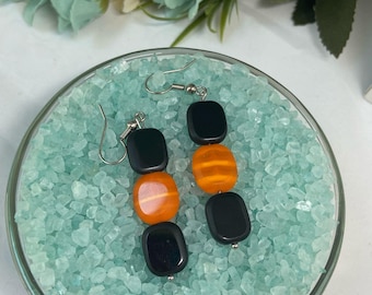Orange and Black Long Dangle and drop earrings