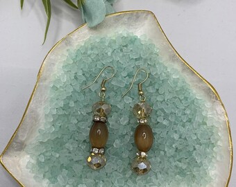 Shiny brown drop and dangle earrings