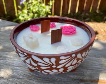 Handcrafted Talavera Soy Candle: Mexican Pottery Cazuelita