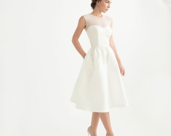 Ivory silk taffeta sleeveless sweetheart knee-length dress // simple modern wedding dress // Marta Dress