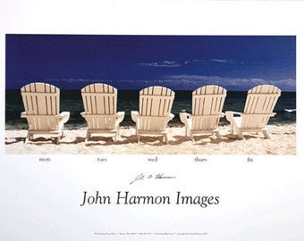 Five  Adirondack Chairs on the Beach A Fine Art Poster