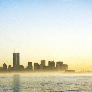 TwinTrade Towers in the Mist. Copyrighted John Harmon 1989