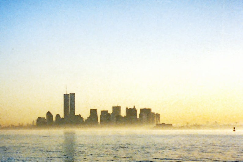 TwinTrade Towers in the Mist. Copyrighted John Harmon 1989