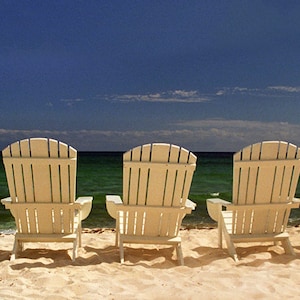 Five Adirondack Beach Chairs facing the Ocean Fine Art Beach Decor
