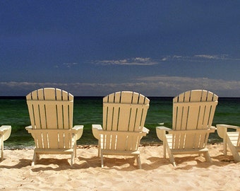 Five Adirondack Beach Chairs facing the Ocean Fine Art Beach Decor